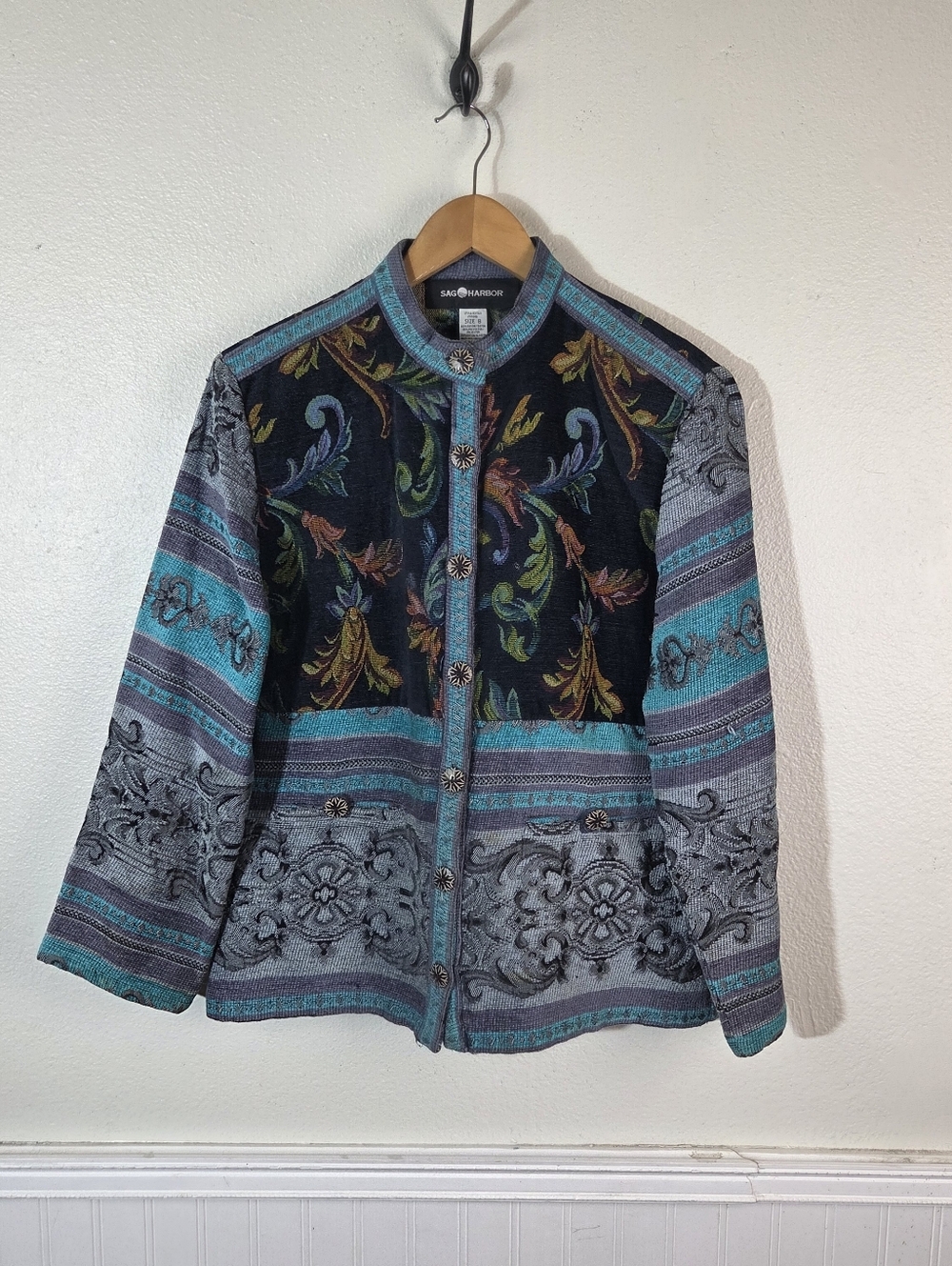 Vintage Sag Harbor Tapestry Jacket Women’s Size 8 Floral Boho Button Front